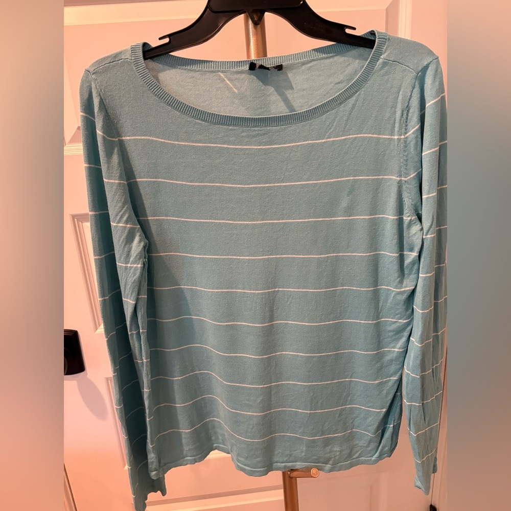 Talbots Green Long Sleeve T-Shirt with White Stripes